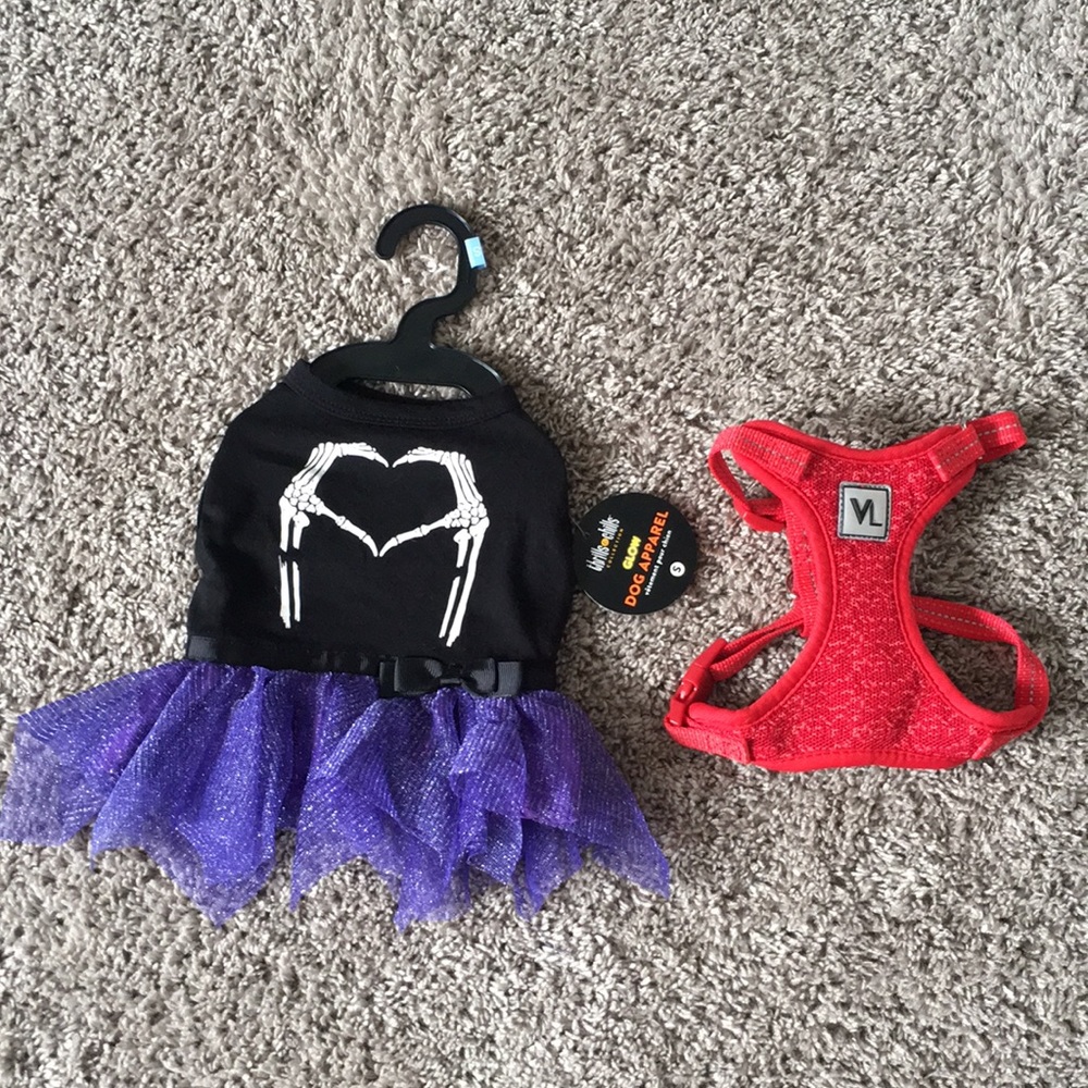 Small Dog Black and Purple Goth Tulle Dress and Harness